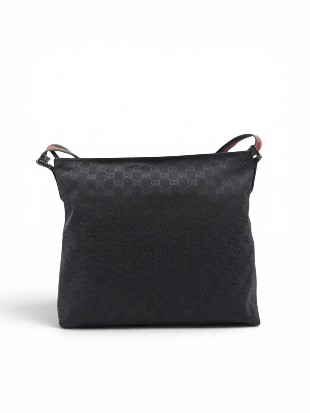 Gucci Black Canvas Messenger Bag with Green-Red Web Strap